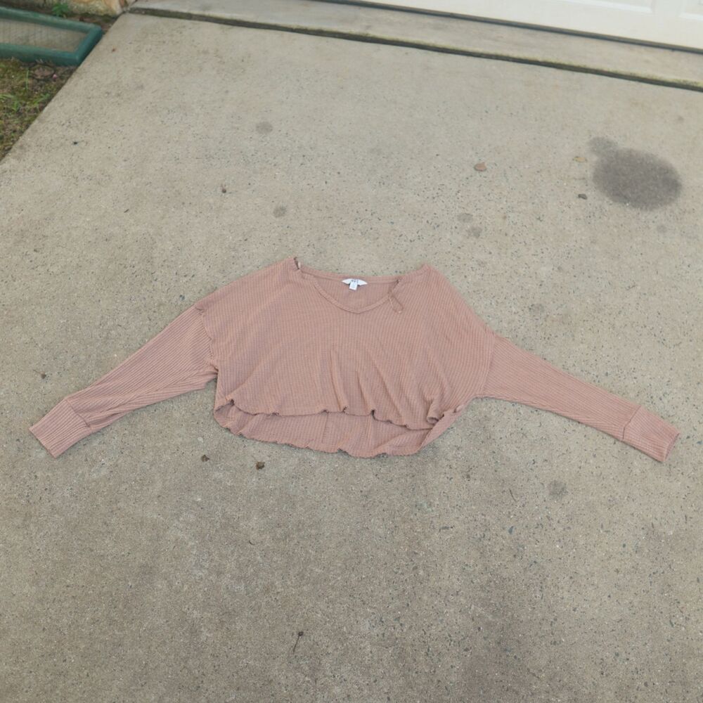 JoyLab Pink Mauve Thermal Waffle Knit Crop Sweater XL Athleisure Coquette Ballet